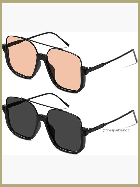 Square Oversized Aviator Sunglasses Retro Double Bridge UV Protection Shades main image 4